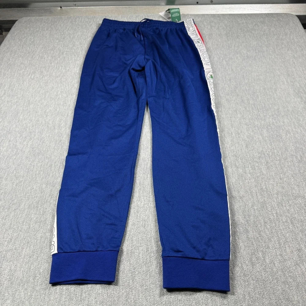 Lacoste Sweatpants Mens M Blue Red Taped Logo Side Stripe Athletic Track Pants